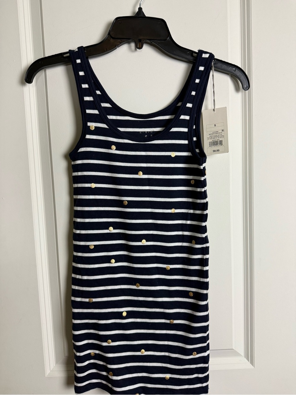 Navy & White Striped Tank Top with Gold Dot Accents